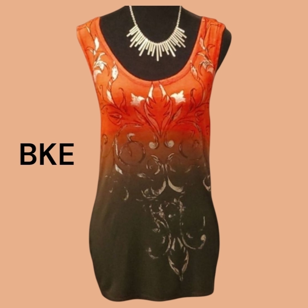2/$25 BKE Racer Back Tank. Size Small. Orange & Black with Silver Applique.